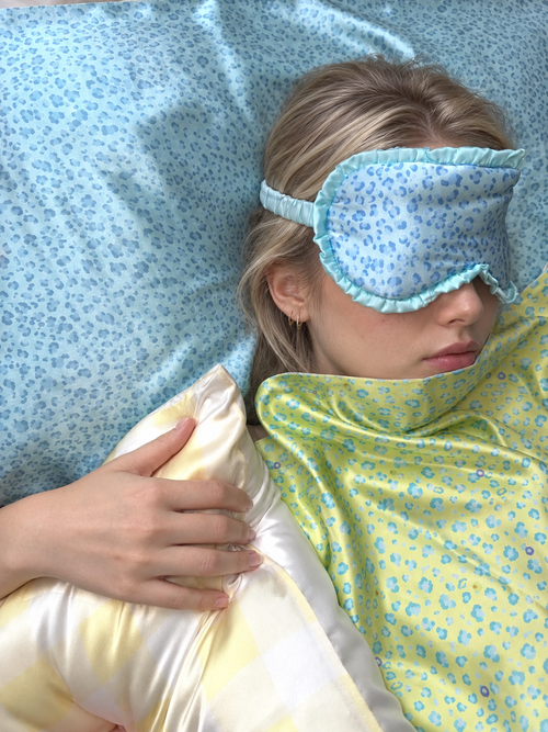 Blue Leopard Print Ruffled 22 Momme Mulberry Silk Sleep Mask
