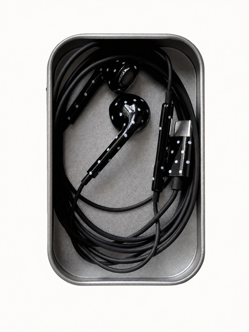 Black Polka Dot Wired Earphones Type-C