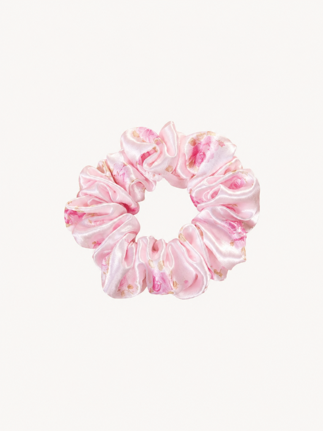 Pink Rose Print Classic 22 Momme Mulberry Silk Scrunchie