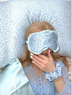 Blue Leopard Print Ruffled 22 Momme Mulberry Silk Sleep Mask