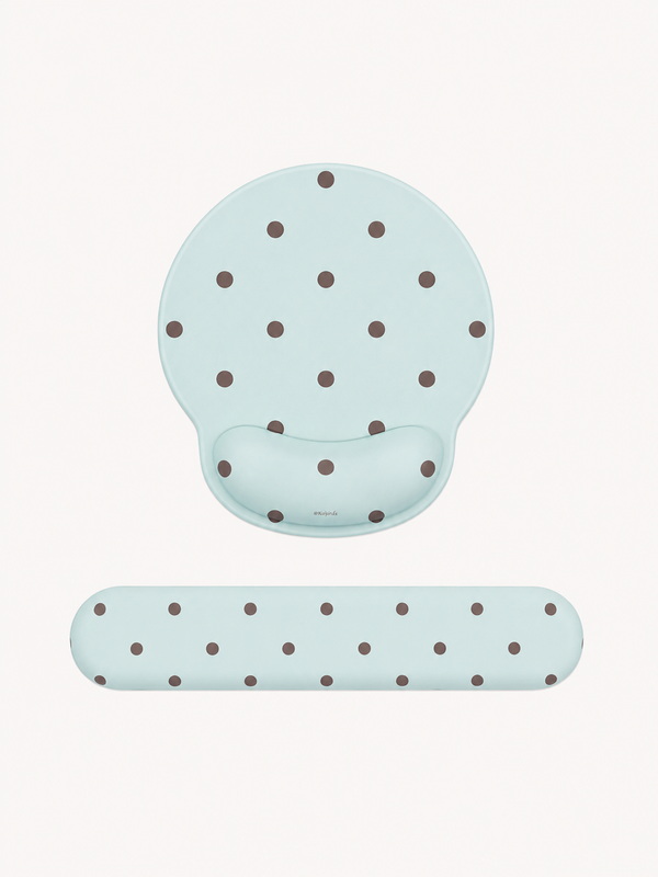 Mint Polka Dot Wrist Rest Mouse Pad Set