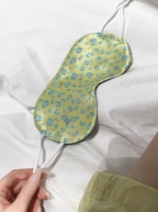 Butter Yellow Blue Floral 22 Momme Mulberry Silk Sleep Mask