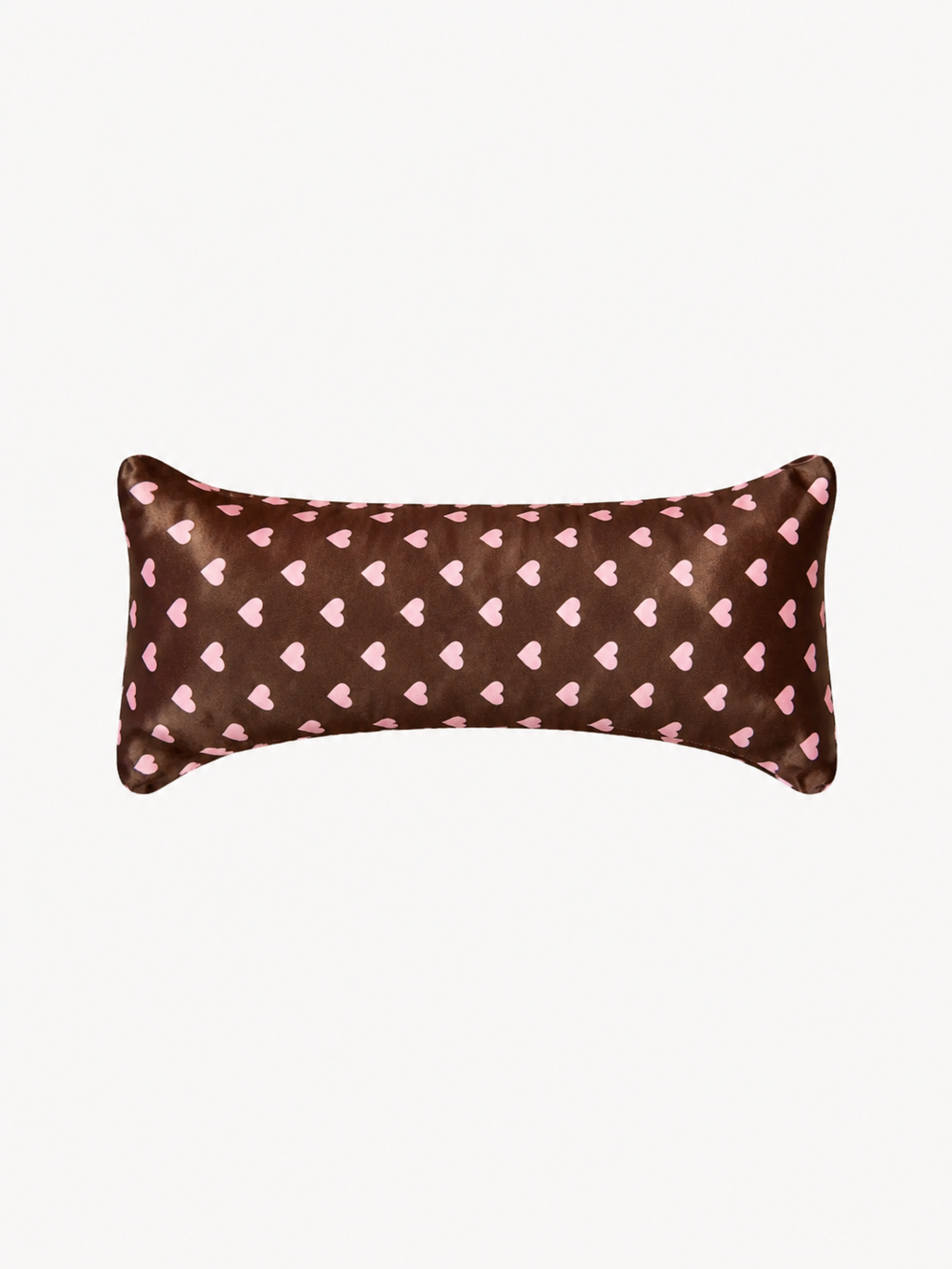 Chocolate Brown Heart Print 22 Momme Mulberry Silk Neck Pillow