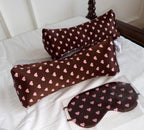 Chocolate Brown Heart Print 22 Momme Mulberry Silk Neck Pillow