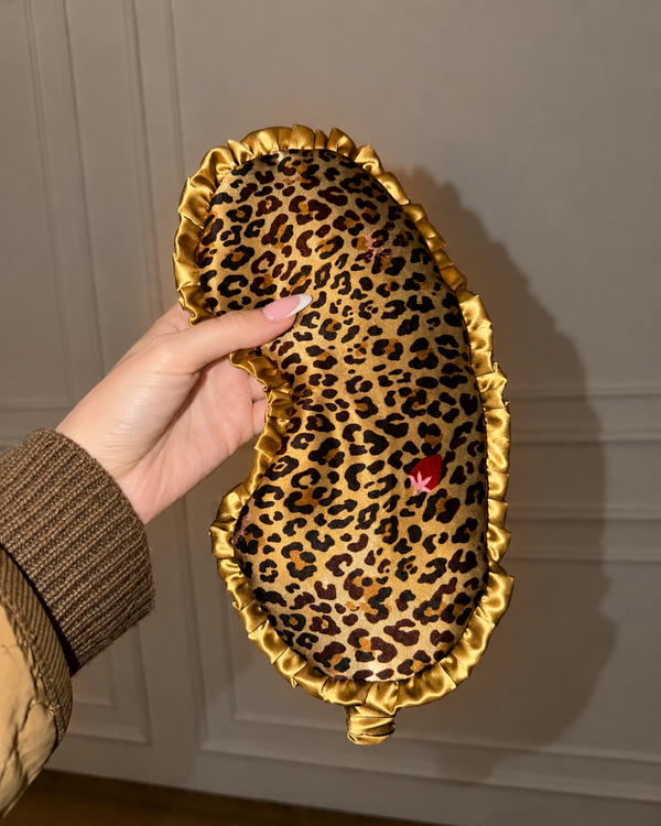 Golden Leopard Print Ruffled 22 Momme Mulberry Silk Sleep Mask