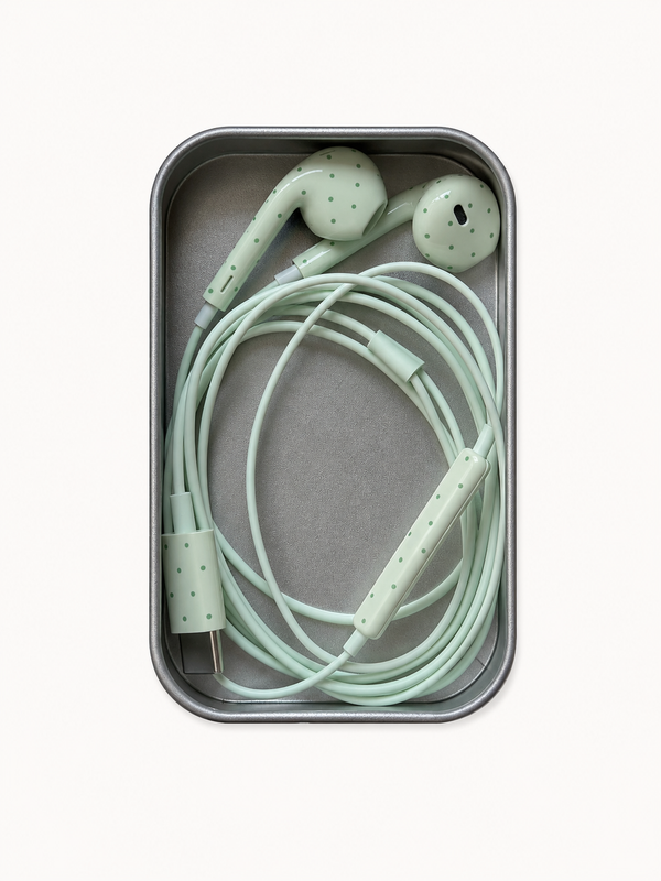Mint Polka Dot Wired Earphones Type-C